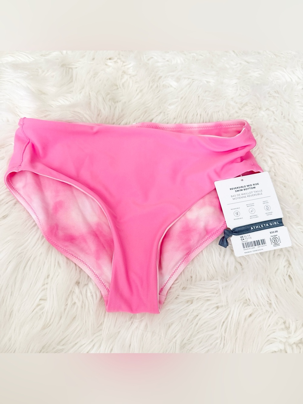 Athleta Bright Pink Reversible Mid-Rise Swim Bottoms